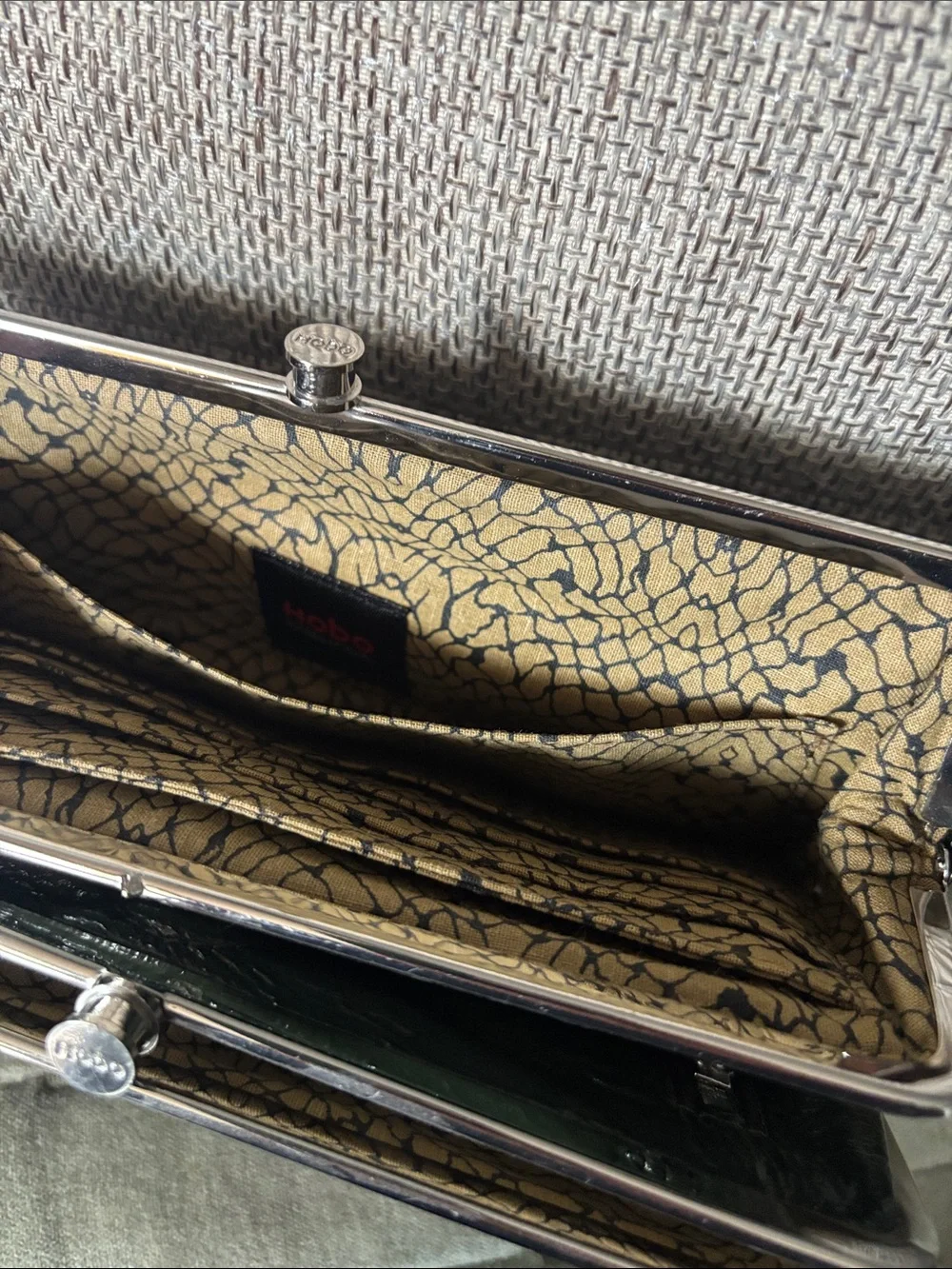 Hobo Lauren Dark Green Leather Kiss-Lock Clutch Wallet